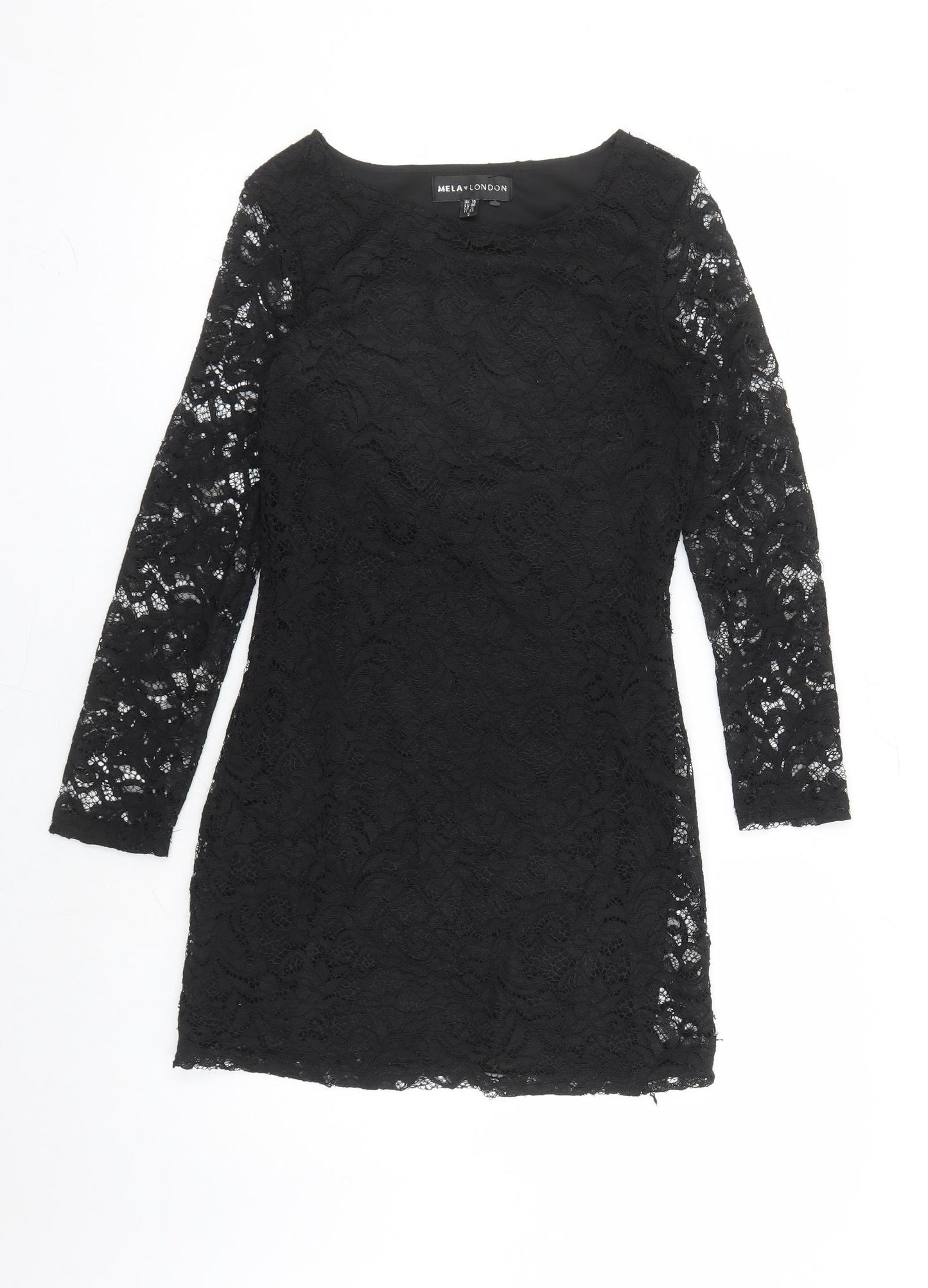 Mela London Womens Black Geometric Polyester Bodycon Size 10 Round Neck Pullover