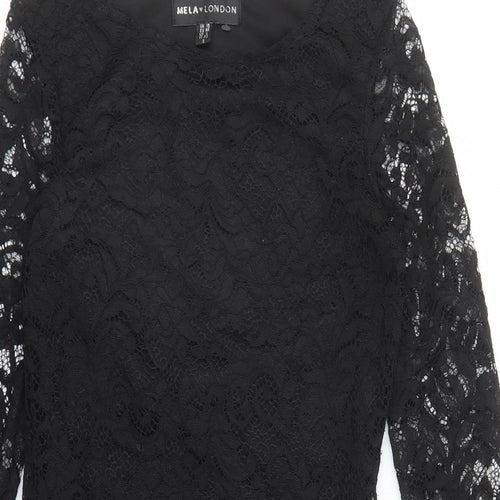 Mela London Womens Black Geometric Polyester Bodycon Size 10 Round Neck Pullover