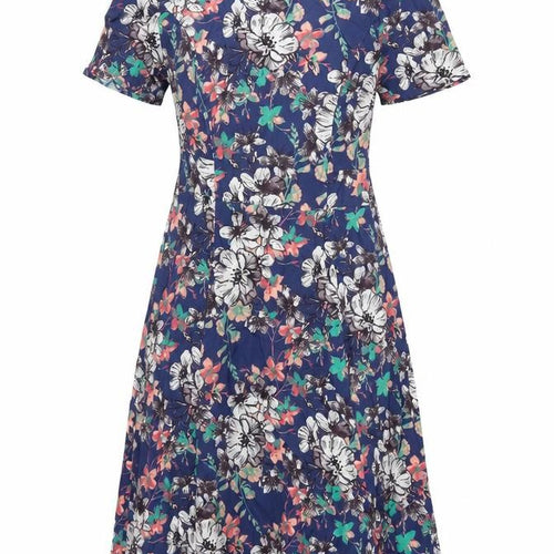 Monsoon Womens Blue Floral Viscose Fit & Flare Size 8 Round Neck Zip