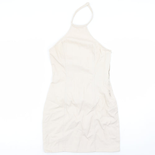 Divided by H&M Womens Beige Cotton Mini Size S Halter Zip
