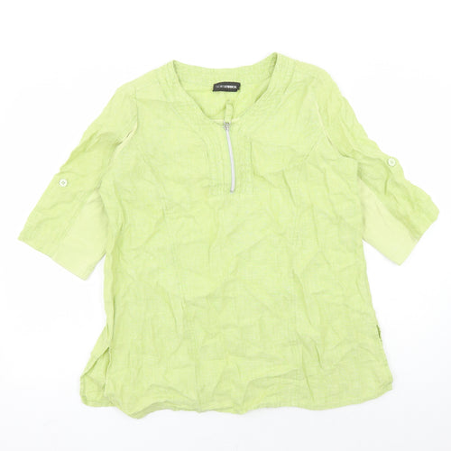 Doris Streich Womens Green Linen Basic Blouse Size 10 V-Neck