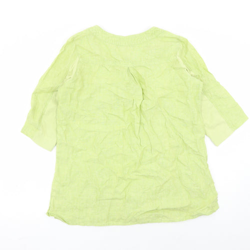 Doris Streich Womens Green Linen Basic Blouse Size 10 V-Neck