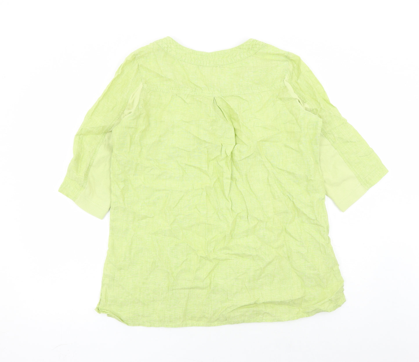 Doris Streich Womens Green Linen Basic Blouse Size 10 V-Neck