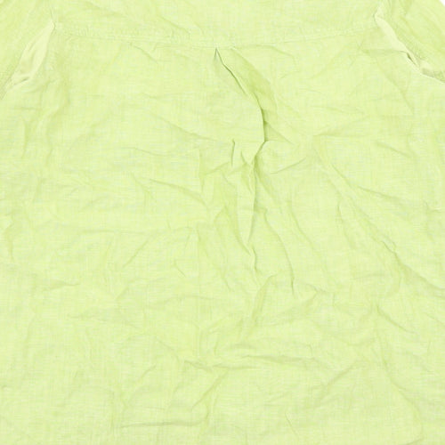 Doris Streich Womens Green Linen Basic Blouse Size 10 V-Neck