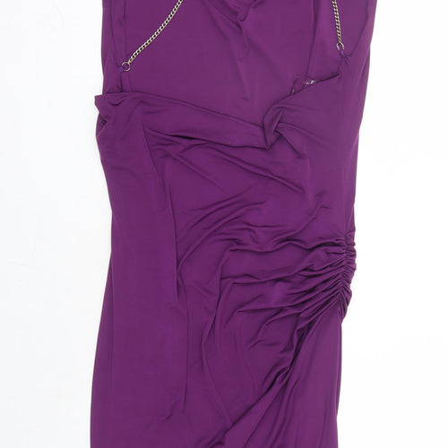 Celeb Boutique Womens Purple Polyester Bodycon Size M Cowl Neck Pullover - Chain Detail