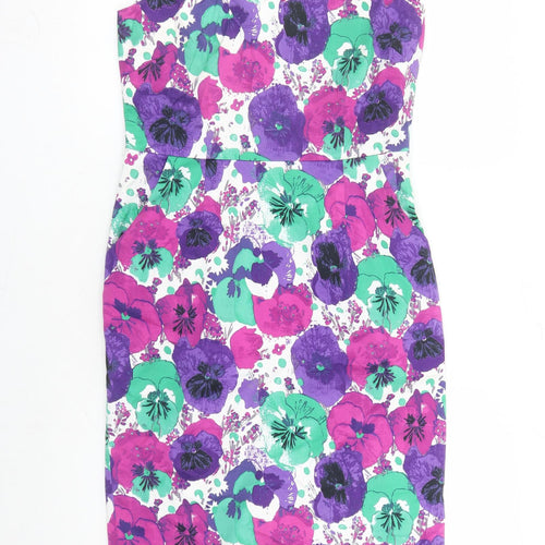 Laura Ashley Womens Multicoloured Floral Cotton Pencil Dress Size 12 V-Neck Zip - Lined Pockets