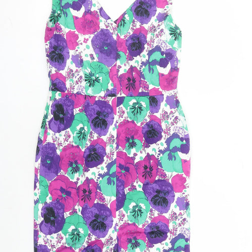 Laura Ashley Womens Multicoloured Floral Cotton Pencil Dress Size 12 V-Neck Zip - Lined Pockets
