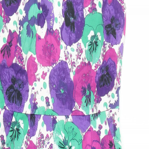 Laura Ashley Womens Multicoloured Floral Cotton Pencil Dress Size 12 V-Neck Zip - Lined Pockets