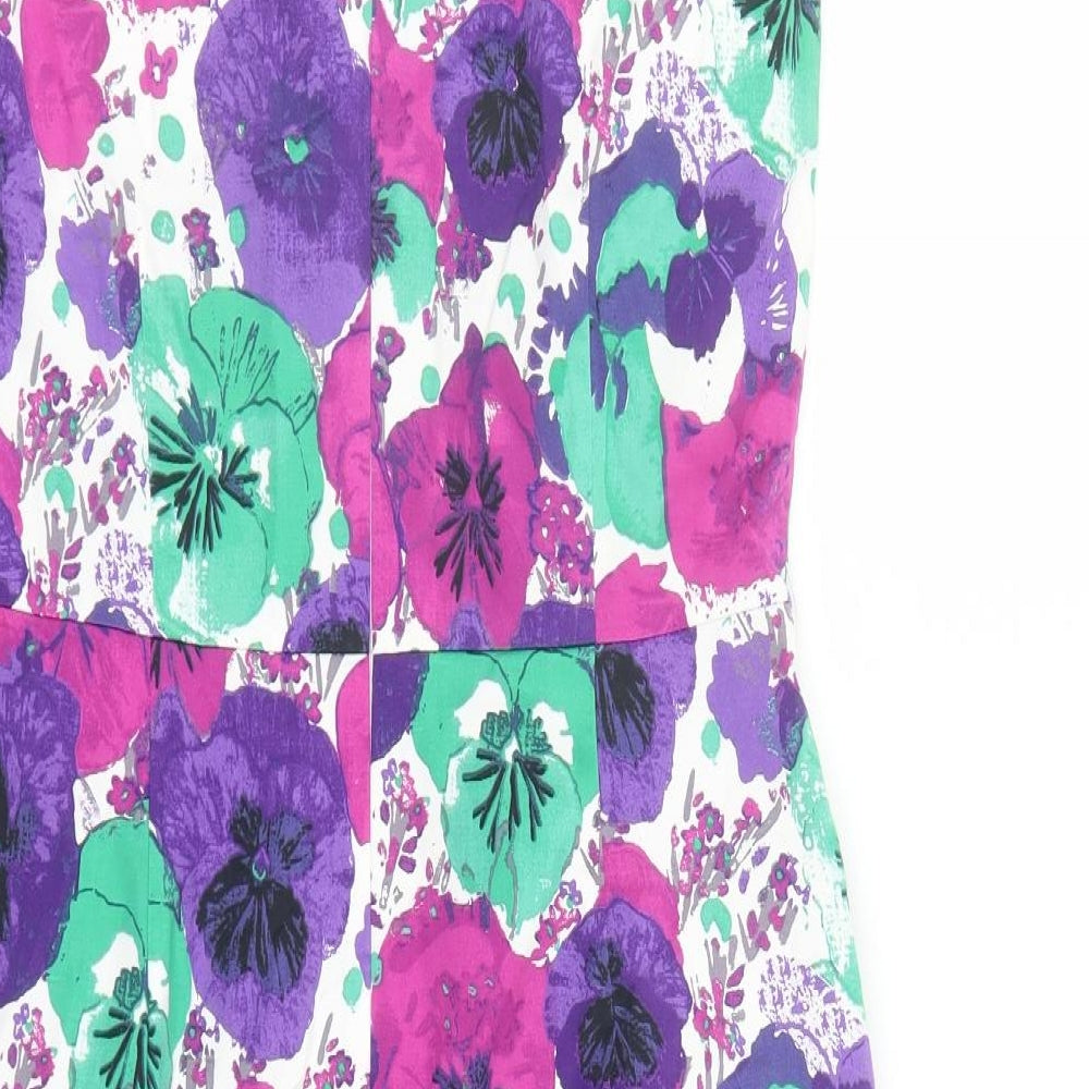 Laura Ashley Womens Multicoloured Floral Cotton Pencil Dress Size 12 V-Neck Zip - Lined Pockets