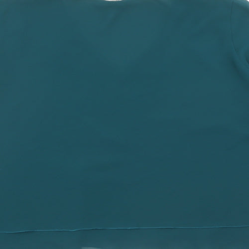 ID Collection Womens Green Polyester Basic Blouse Size 20 V-Neck - Embroidered Flowers Rhinestone Detail