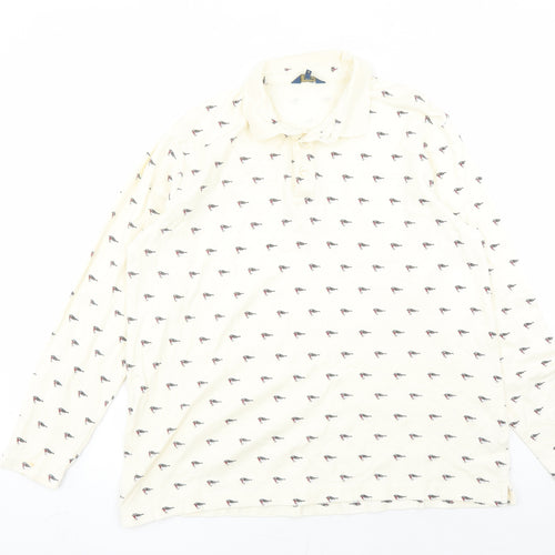 Cotton Traders Womens Ivory Geometric 100% Cotton Basic Polo Size M Collared - Robin Pattern