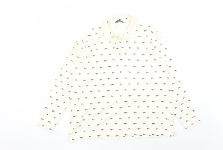 Cotton Traders Womens Ivory Geometric 100% Cotton Basic Polo Size M Collared - Robin Pattern