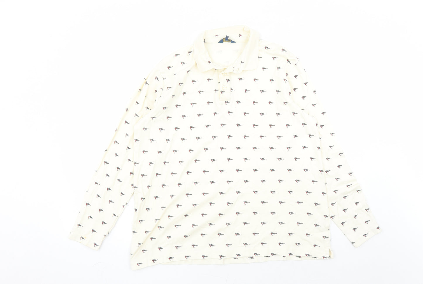 Cotton Traders Womens Ivory Geometric 100% Cotton Basic Polo Size M Collared - Robin Pattern