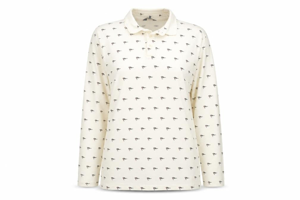 Front view of Cotton Traders women’s ivory geometric 100% cotton basic polo, size M, collared - robin pattern