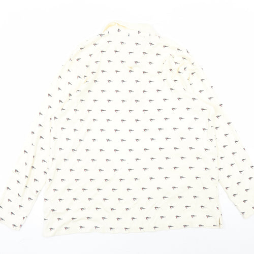Cotton Traders Womens Ivory Geometric 100% Cotton Basic Polo Size M Collared - Robin Pattern