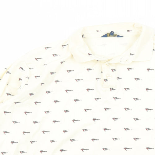 Cotton Traders Womens Ivory Geometric 100% Cotton Basic Polo Size M Collared - Robin Pattern