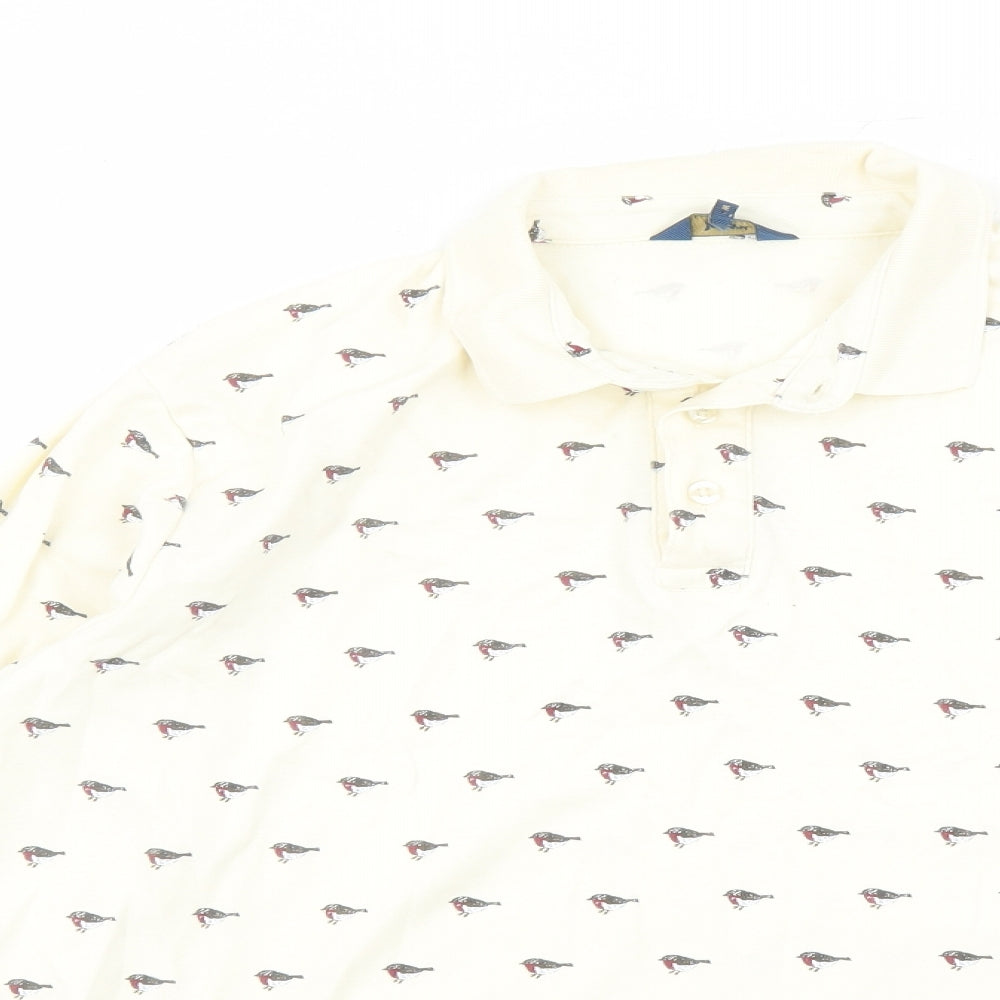 Cotton Traders Womens Ivory Geometric 100% Cotton Basic Polo Size M Collared - Robin Pattern