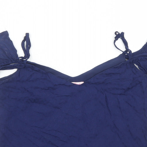 Candie's Womens Blue Geometric Polyester Basic Blouse Size XS V-Neck - Cold Shoulder
