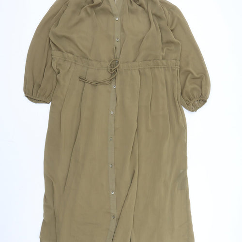 Uniqlo Womens Green Polyester A-Line Size S V-Neck Button