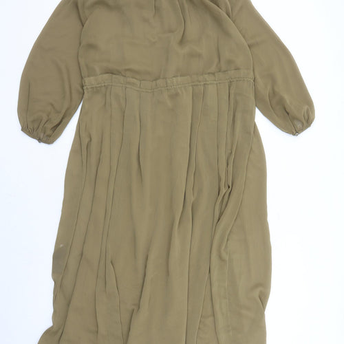 Uniqlo Womens Green Polyester A-Line Size S V-Neck Button