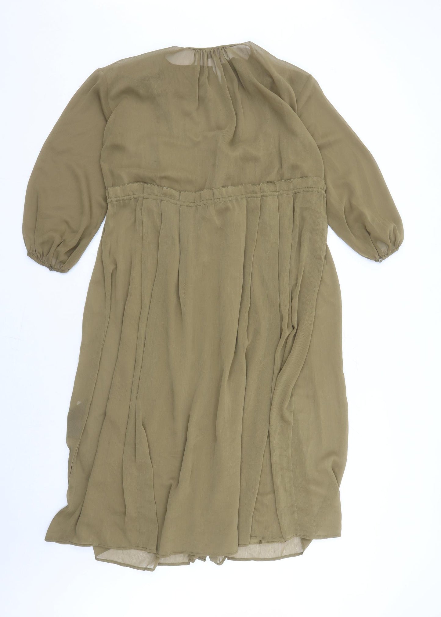 Uniqlo Womens Green Polyester A-Line Size S V-Neck Button