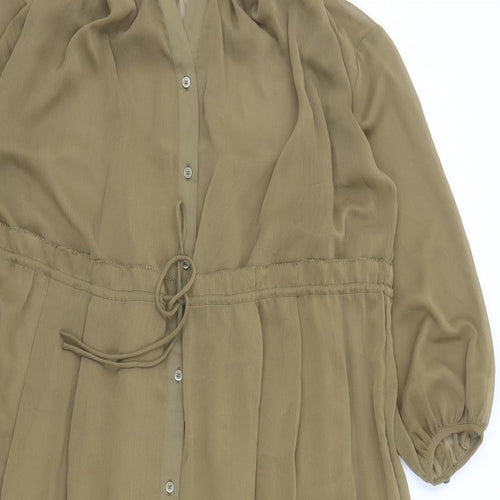 Uniqlo Womens Green Polyester A-Line Size S V-Neck Button