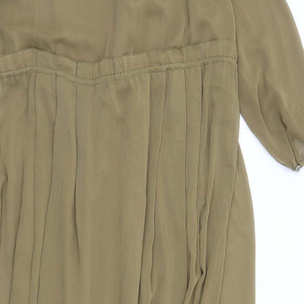Uniqlo Womens Green Polyester A-Line Size S V-Neck Button