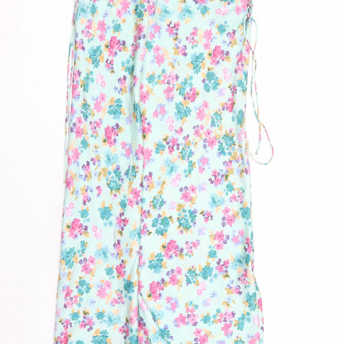 Zara Womens Green Floral Polyester Slip Dress Size S V-Neck Pullover
