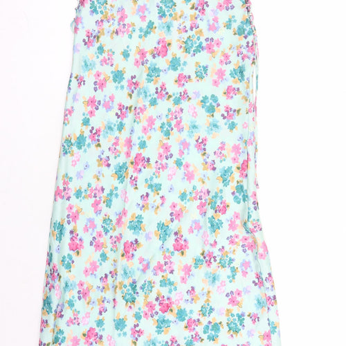Zara Womens Green Floral Polyester Slip Dress Size S V-Neck Pullover