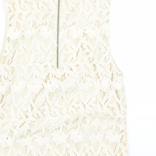 Alice + Olivia Womens Ivory Geometric Polyester Basic T-Shirt Size S Round Neck