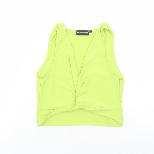 PRETTYLITTLETHING Womens Green Polyester Cropped Tank Size 10 V-Neck