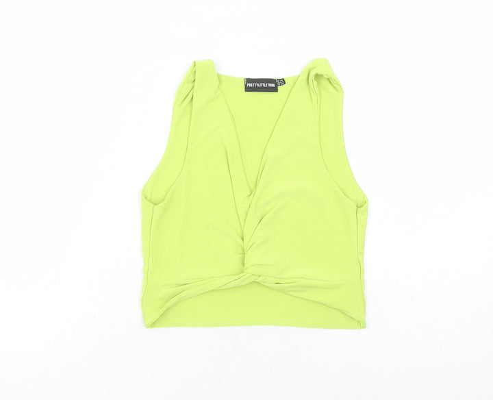 PRETTYLITTLETHING Womens Green Polyester Cropped Tank Size 10 V-Neck