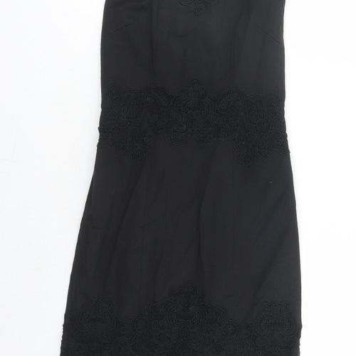 Karen Millen Womens Black Geometric Cotton Pencil Dress Size 6 Boat Neck Zip
