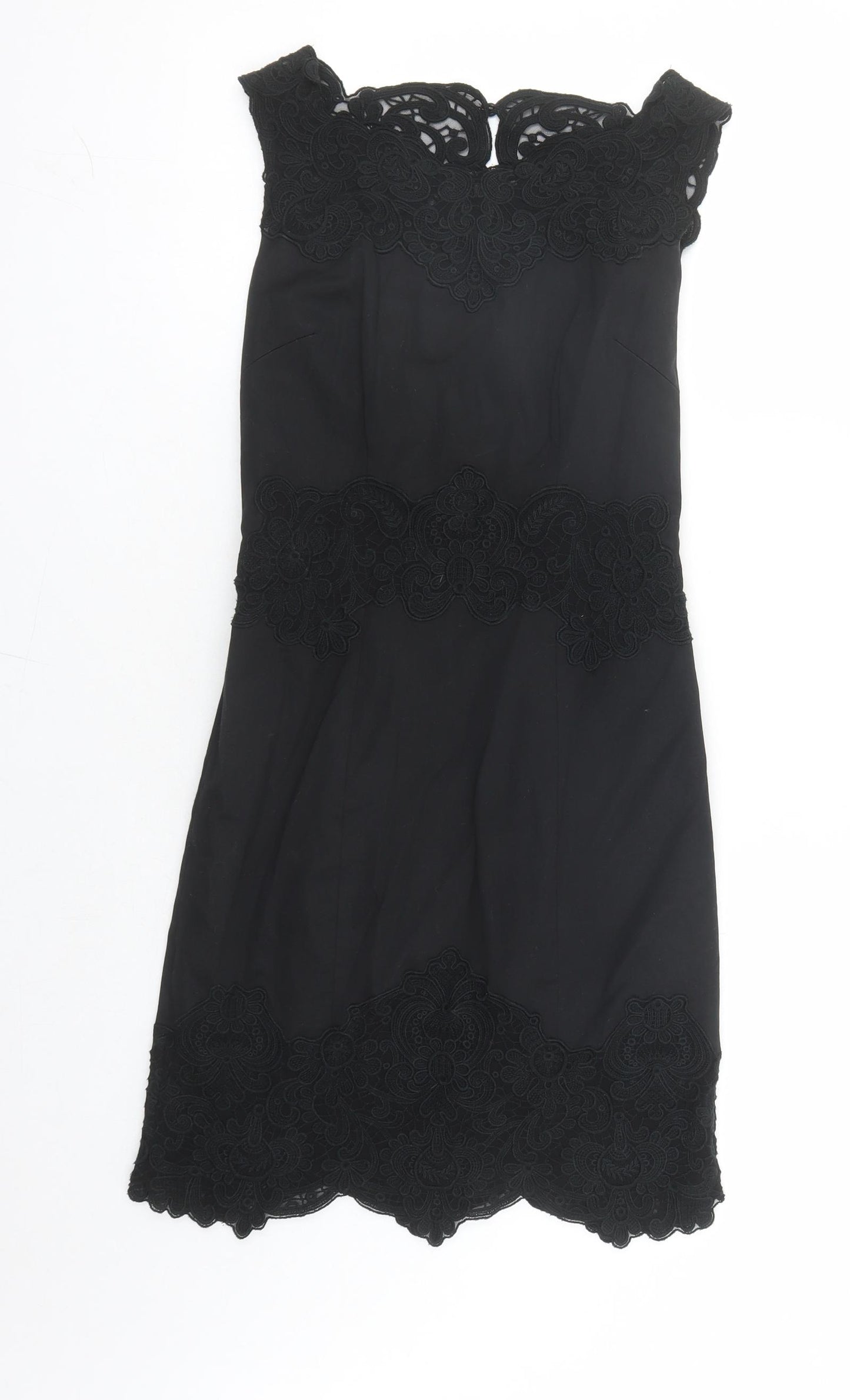 Karen Millen Womens Black Geometric Cotton Pencil Dress Size 6 Boat Neck Zip