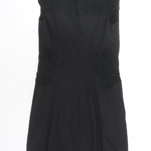 Karen Millen Womens Black Geometric Cotton Pencil Dress Size 6 Boat Neck Zip