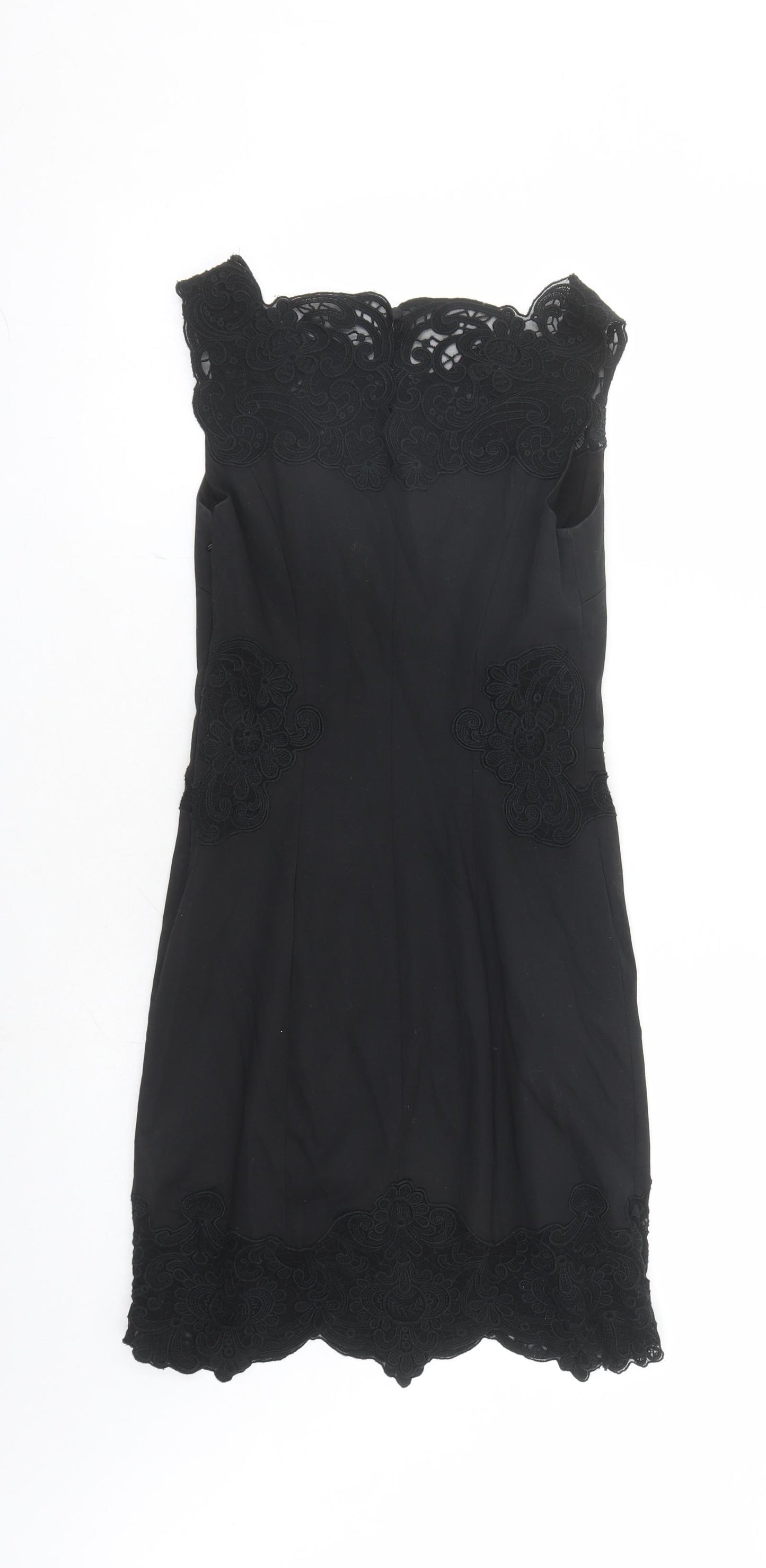 Karen Millen Womens Black Geometric Cotton Pencil Dress Size 6 Boat Neck Zip