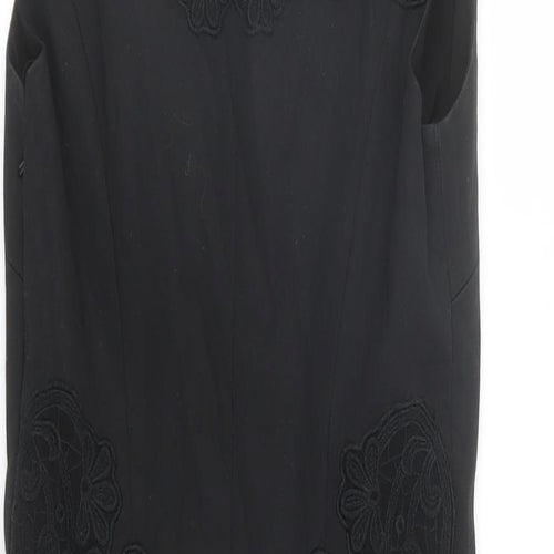 Karen Millen Womens Black Geometric Cotton Pencil Dress Size 6 Boat Neck Zip