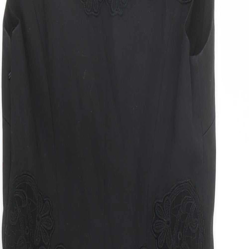 Karen Millen Womens Black Geometric Cotton Pencil Dress Size 6 Boat Neck Zip
