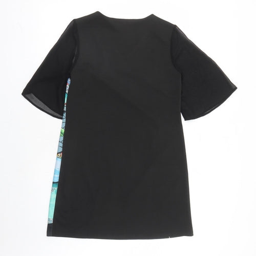 Yumi Womens Black Geometric Polyester A-Line Size 10 Round Neck Zip