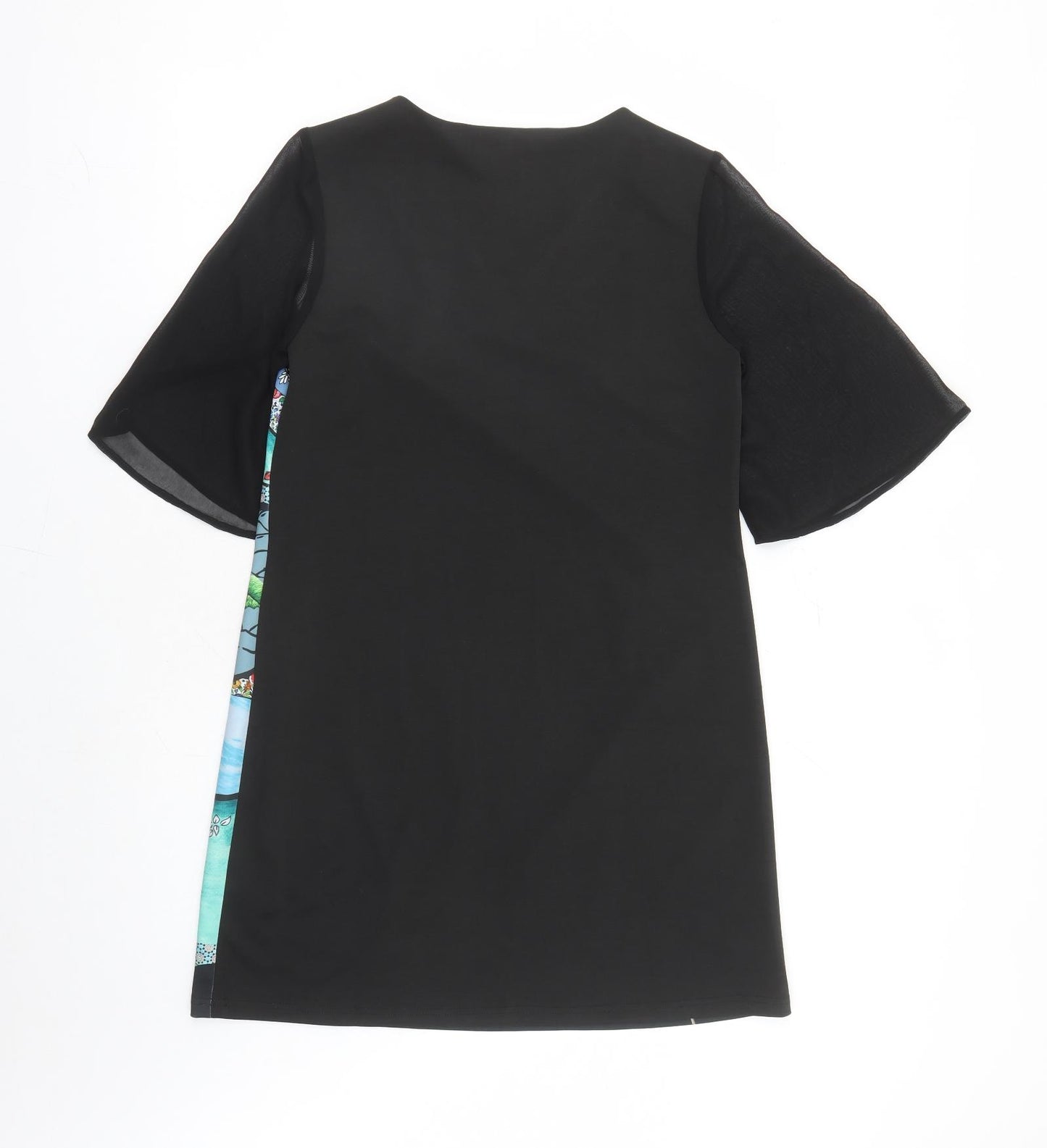 Yumi Womens Black Geometric Polyester A-Line Size 10 Round Neck Zip
