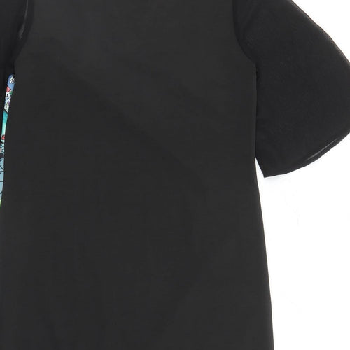 Yumi Womens Black Geometric Polyester A-Line Size 10 Round Neck Zip
