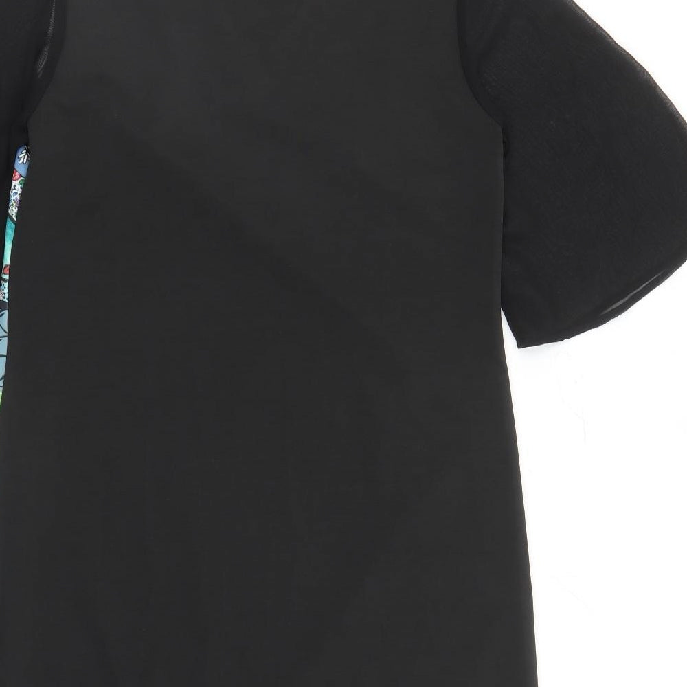 Yumi Womens Black Geometric Polyester A-Line Size 10 Round Neck Zip