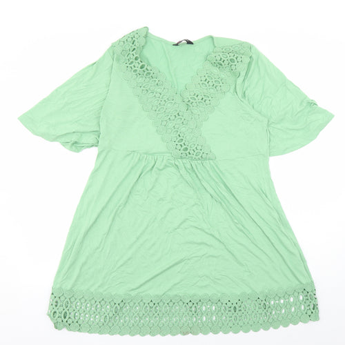Yours Womens Green Viscose Basic T-Shirt Size 14 V-Neck - Crochet Detail