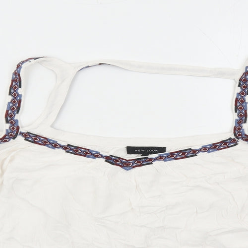 New Look Womens White Viscose Basic Blouse Size 16 V-Neck - Embroidered Detail Cold Shoulder
