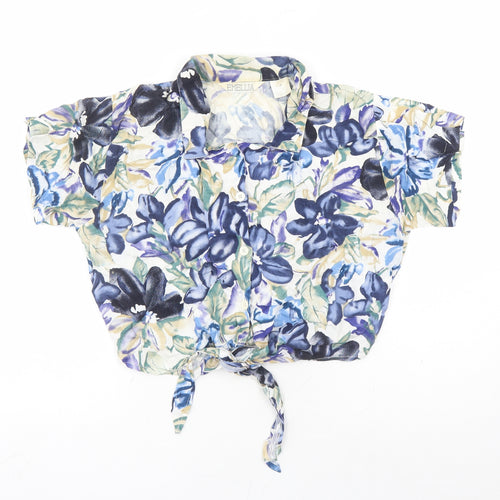 Emellia Womens Blue Floral Viscose Basic Button-Up Size 16 Collared