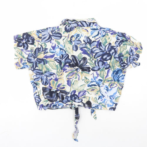 Emellia Womens Blue Floral Viscose Basic Button-Up Size 16 Collared