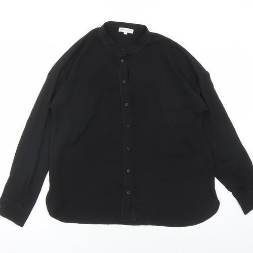 Warehouse Womens Black Polyester Basic Button-Up Size 12 Round Neck