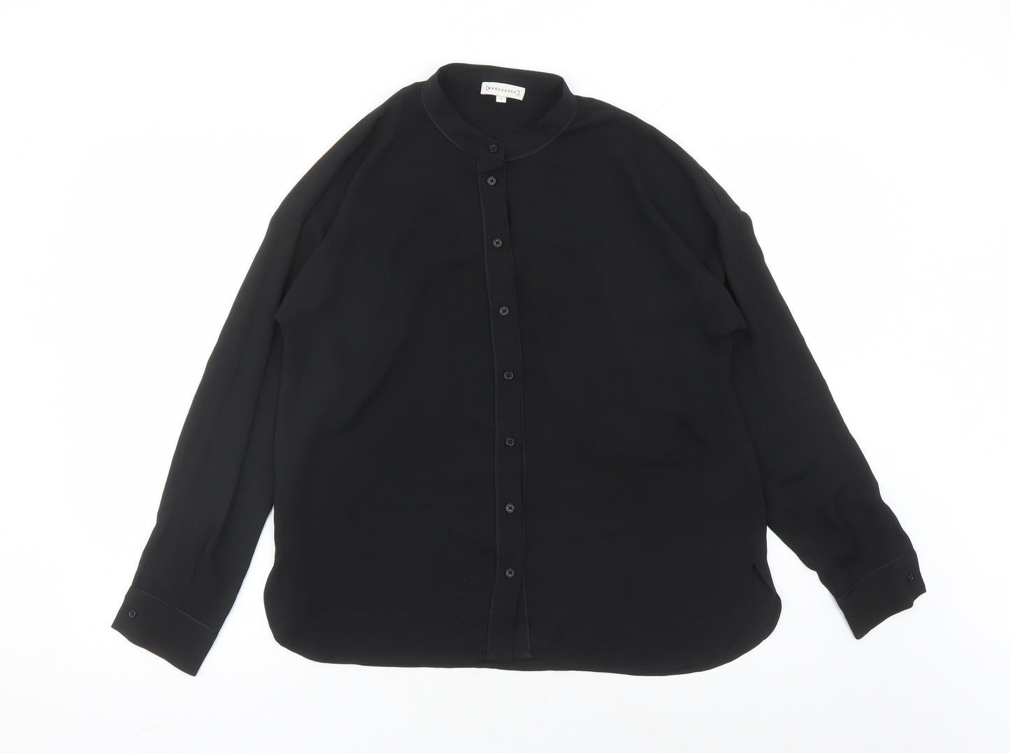 Warehouse Womens Black Polyester Basic Button-Up Size 12 Round Neck