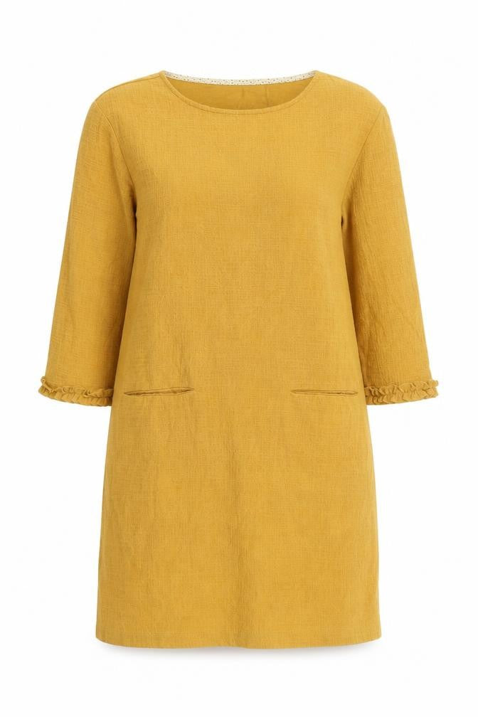 Front view of Cynthia Rowley women’s yellow cotton a-line, size S, round neck pullover