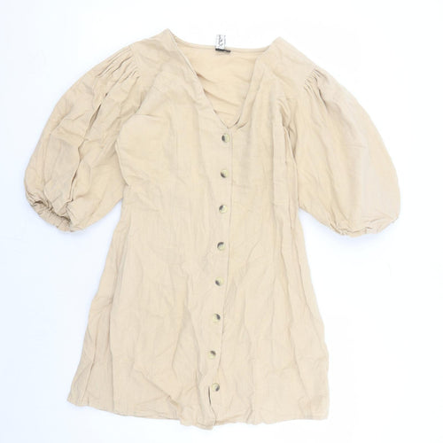 Influence Womens Beige Cotton A-Line Size 10 V-Neck Button